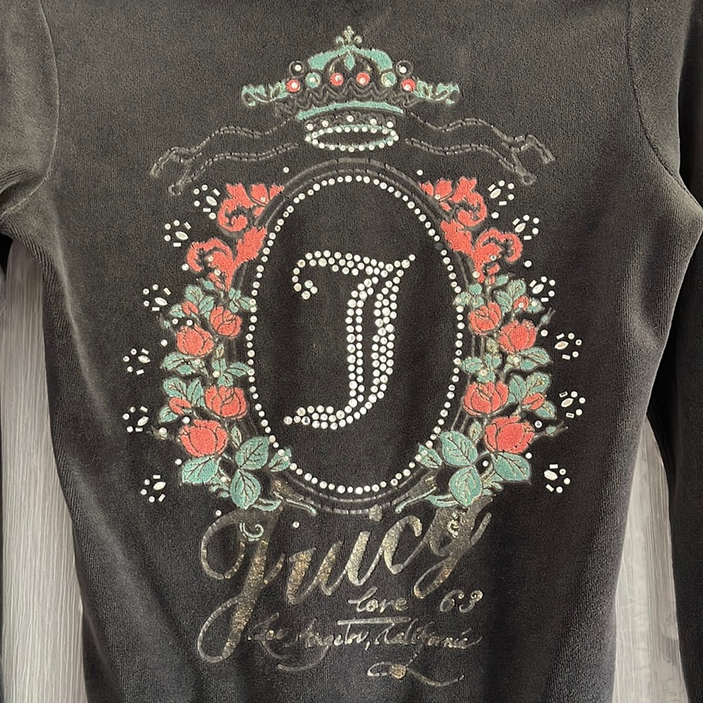 Juicy Couture Gray Embroidered Zip-Up Velour Jacket